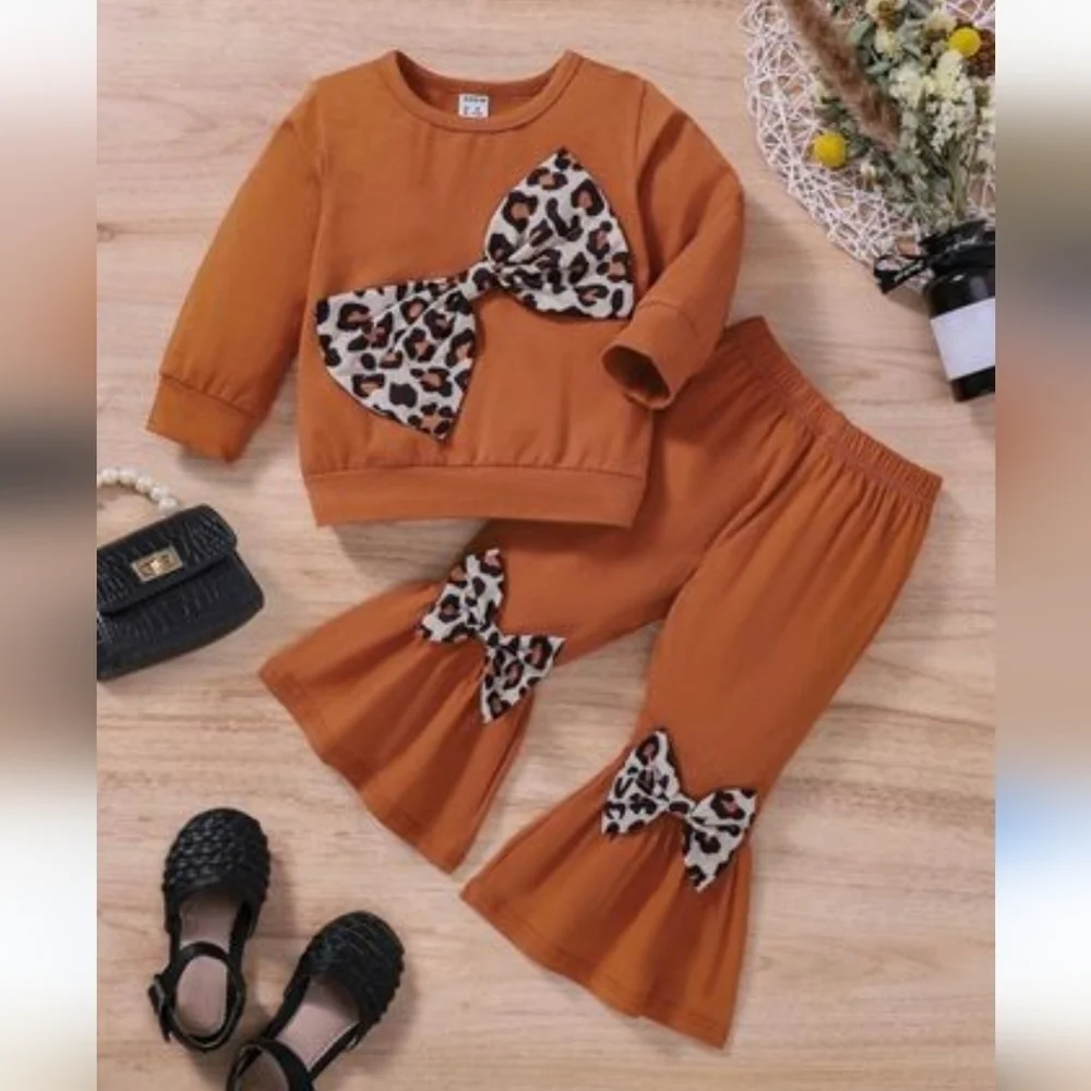 Leopard Bow Toddler Outfit Set